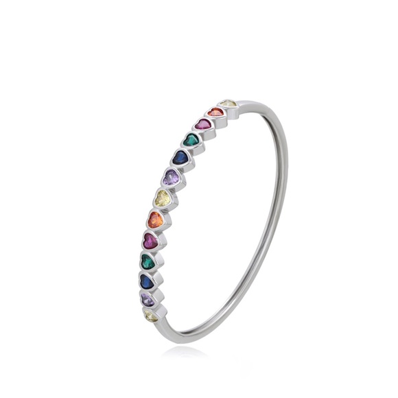 Heart Bangles Bracelets Platinum Plated Silver Color Luxury Jewelry (2 piece) - Picture 5 of 12